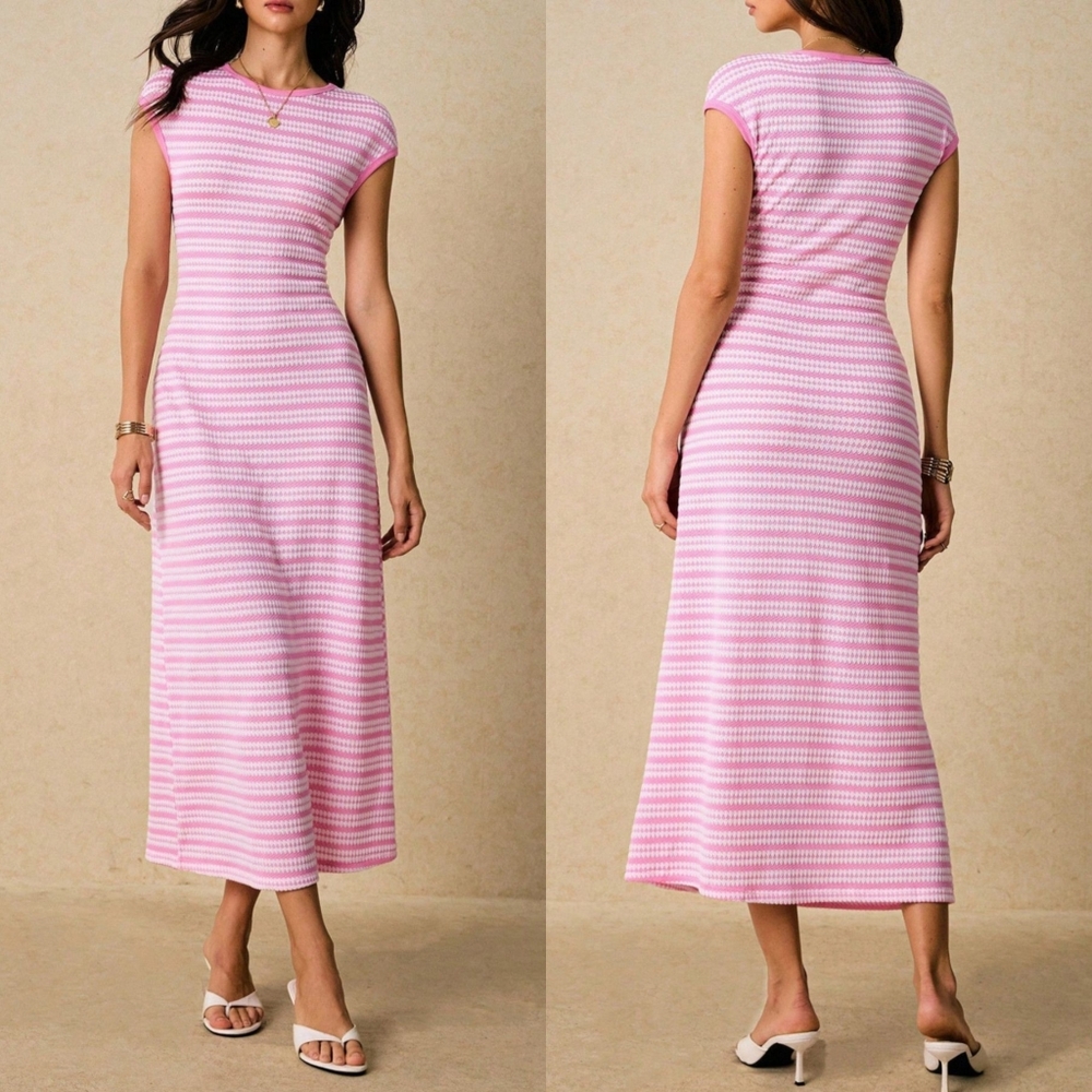 Pink Striped Midi Dress - Picture 1 of 12